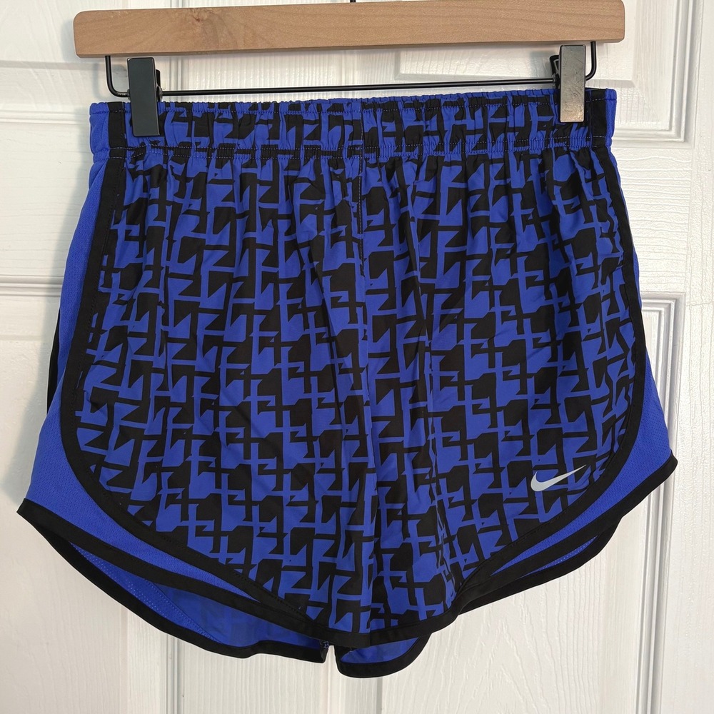 Nike Dri-Fit Geometric Print Running Shorts M Blue Black High Waist Activewear